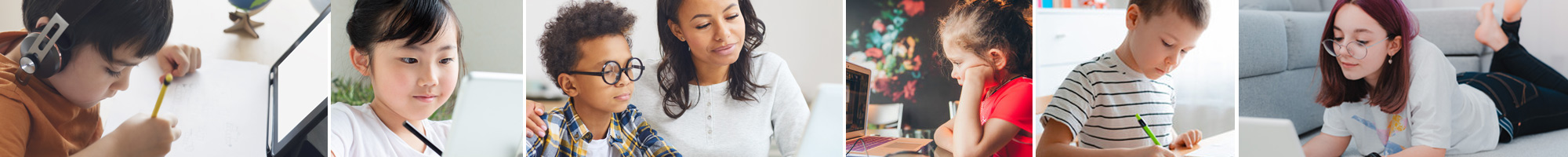 various photos of diverse students working at home